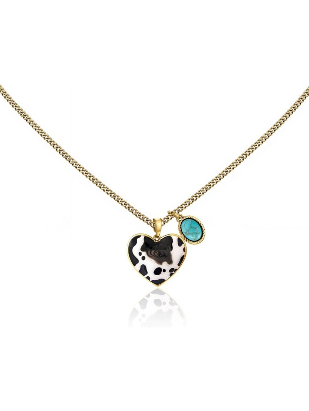 Turquoise Heart Pendant Necklace, Gold Plated Western Style Jewelry, Boho Chic
